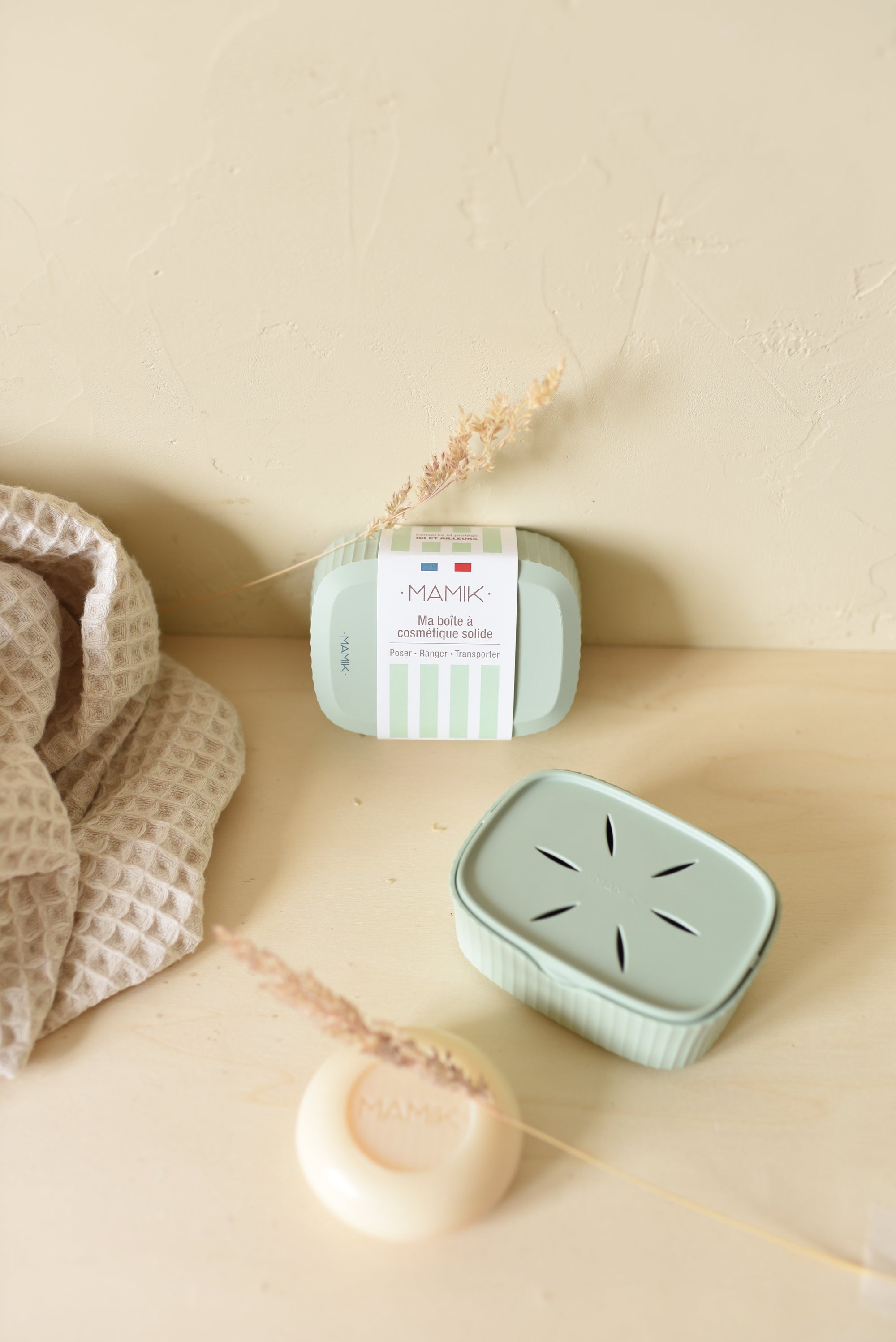 Boite à savon minimaliste vert tilleul